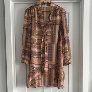 LOFT Pink and Brown Houndstooth Dress - 208